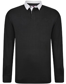 KAM Long Sleeve Rugby Polo Shirt Black